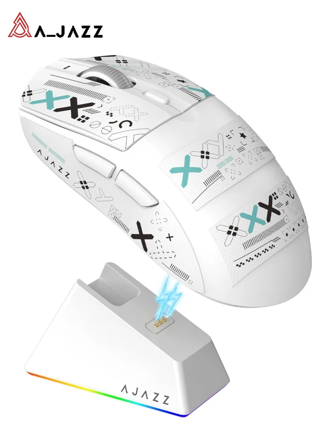 A-jazz AJ139 V2 Lightweight Wireless Gaming Mouse with RGB Charging Dock (White, 22K DPI) kkbq0