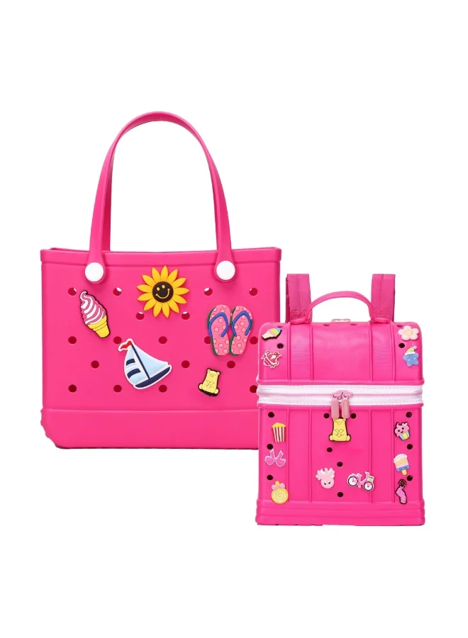VELMORE Matching Beach Bag Set for Mom and Kids with Decorative Charms (Lightweight, 45x35x15 cm) tc69a