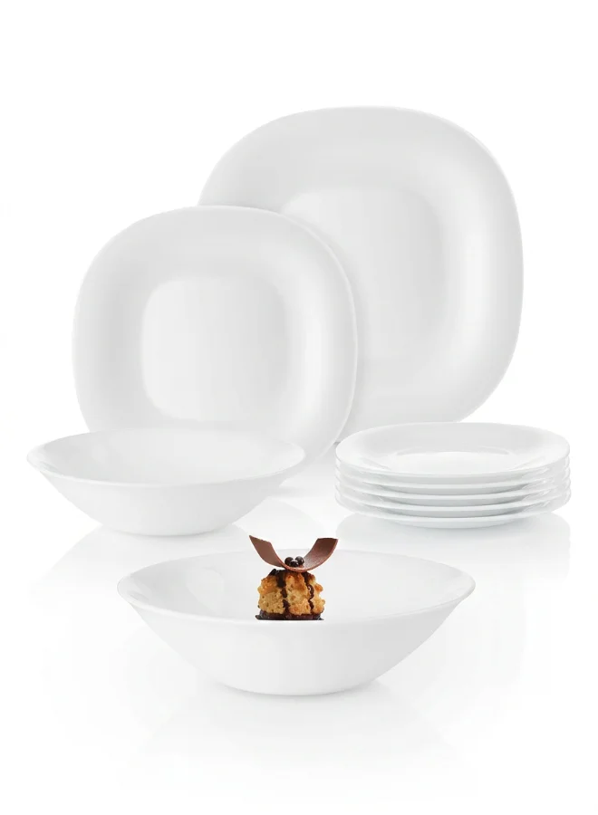 Premium Tempered Glass 18-Piece Dinnerware Set (White, 27cm/19.6cm/17cm) 5xuq9