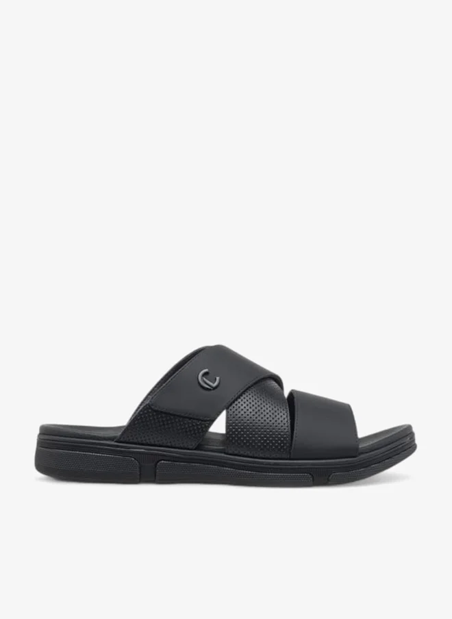 Le Confort Men's Textured Cross Strap Slip-On Sandals Premium Casual Footwear (Black, 42 EU) eczn9