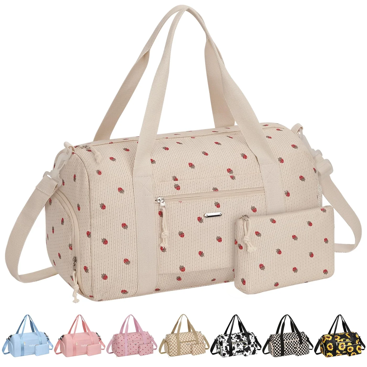 Vankor Corduroy Gym Duffle Bag with Shoe Compartment Premium Travel Sports Bag for Women and Girls (Beige, 40cm x 20cm x 20cm) c4uas