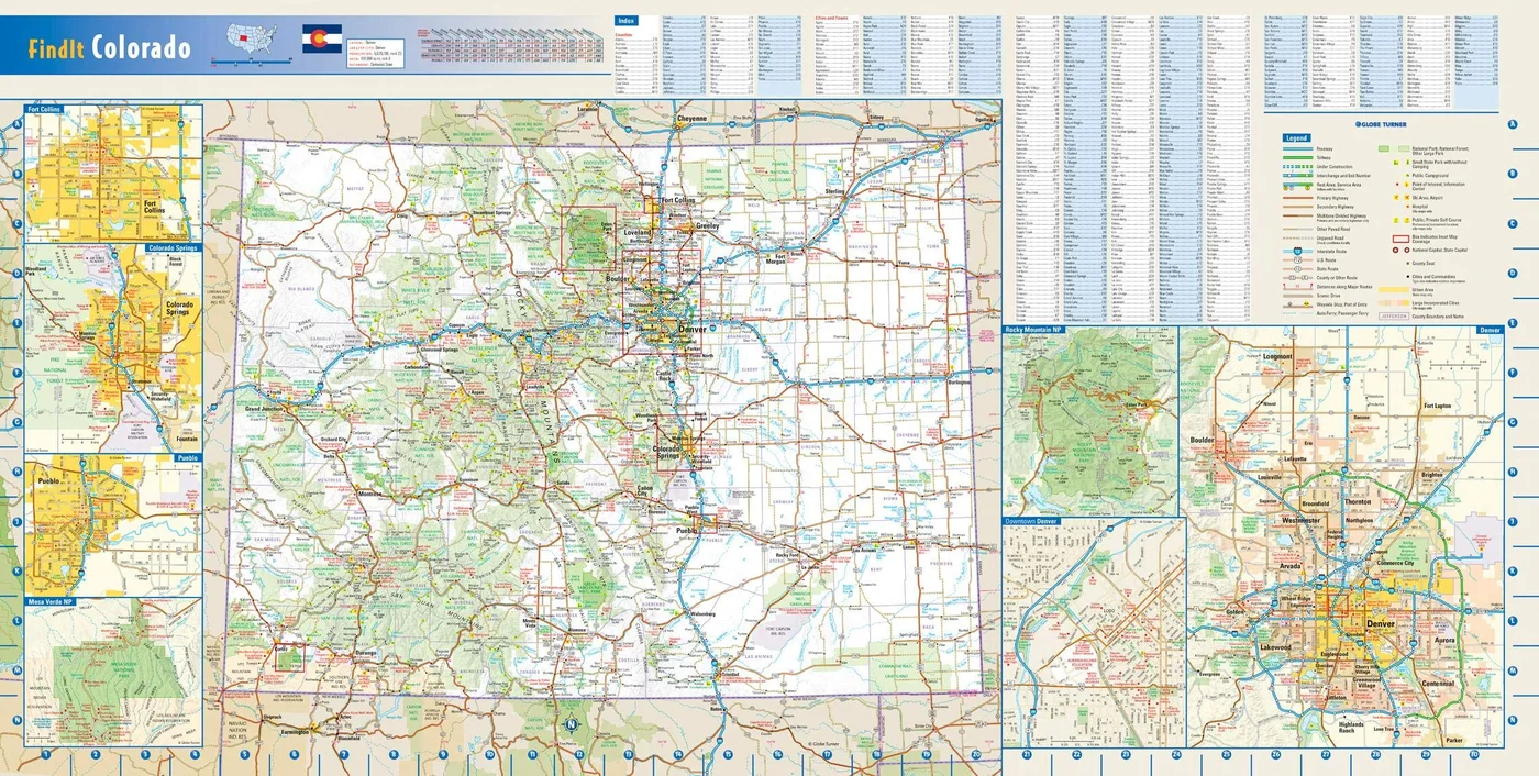 Globe Turner Colorado State Wall Map Premium Laminated Geographic Reference Chart (79.4 cm x 40 cm) oo4y3