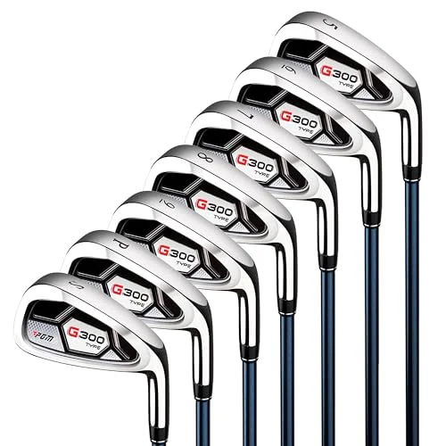 PGM Mens Golf Iron Set 7-Piece Graphite Shaft Forgiving Design for Right Handed Players (5-9, PW, SW) 23lqi
