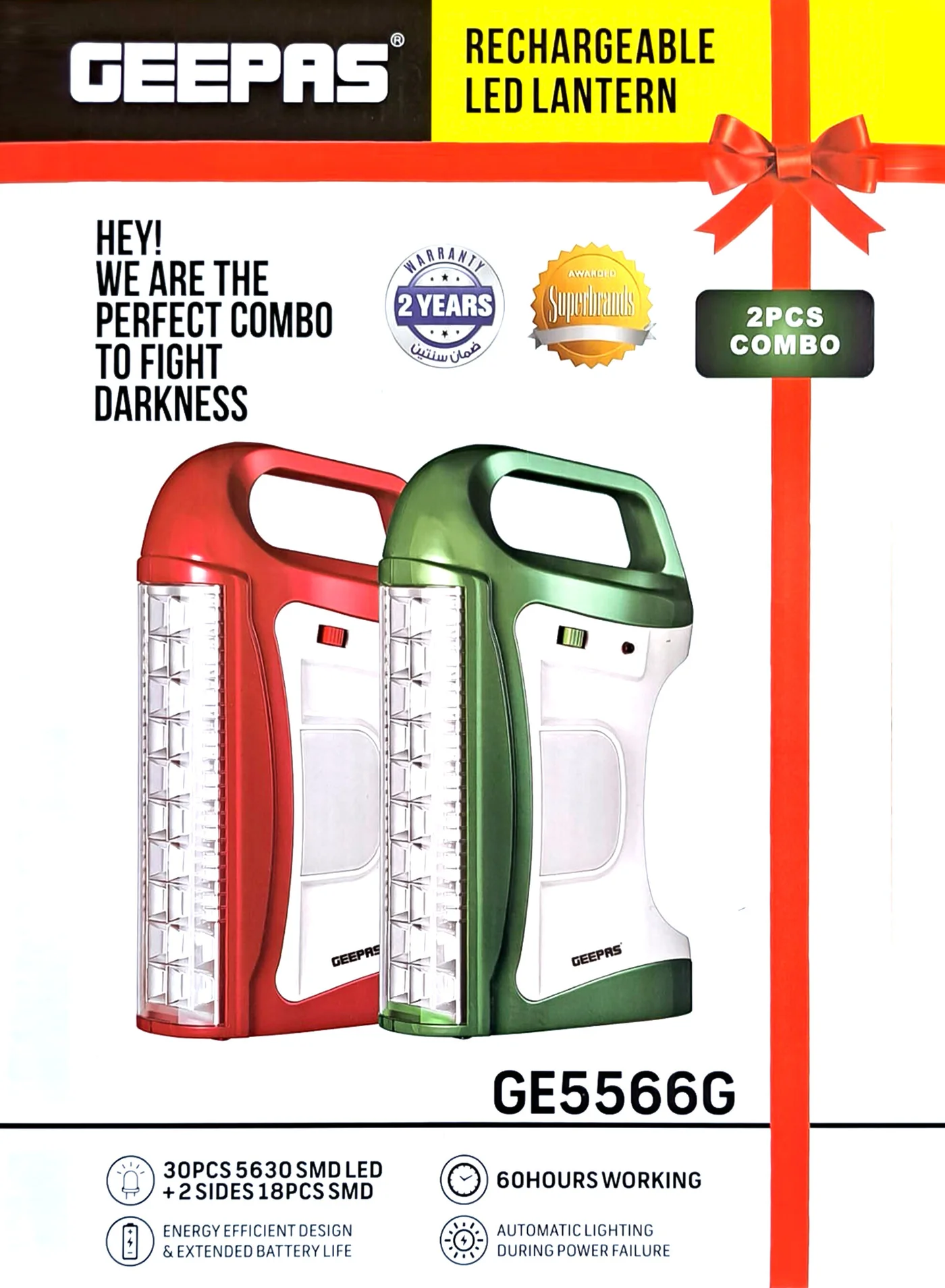 Geepas Rechargeable LED Lantern Set (2 Pack) Portable Emergency Lighting with USB Charging (Multicolor) crmbu