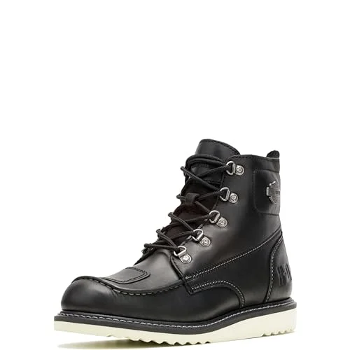 Premium Leather Motorcycle Wedge Boots for Men (Black, 10.5 US) m33tp