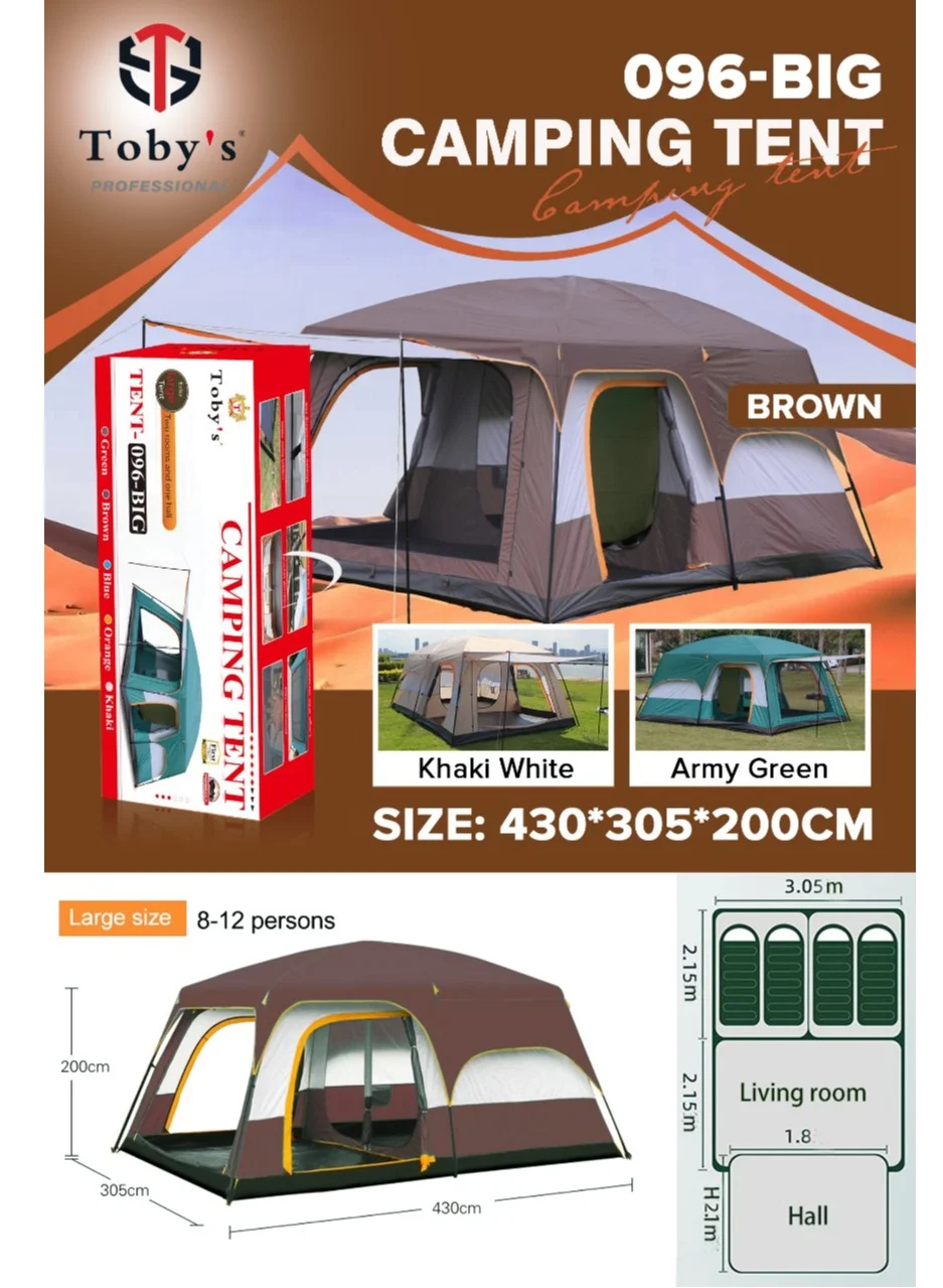 Cyber Large Family Camping Tent (8¨C12 Person) Waterproof Double Layer Cabin Tent with Two Bedrooms and Living Room (Brown) 4adbp