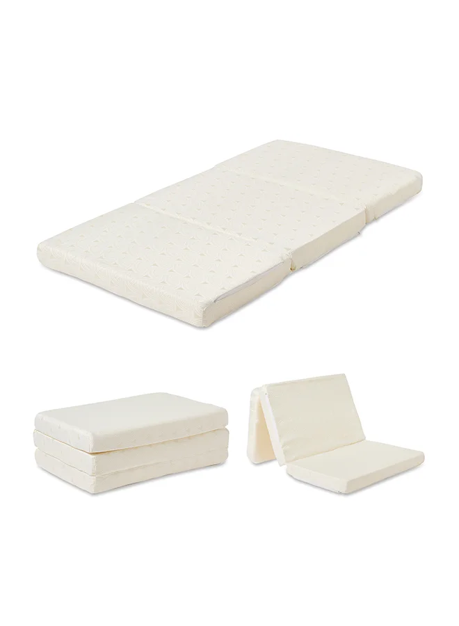 Emirates Living Tri-Fold Foam Mattress Premium Knitted Fabric Medium Firm Portable Bedding (White, 180 x 90 x 10 cm) gh9aa