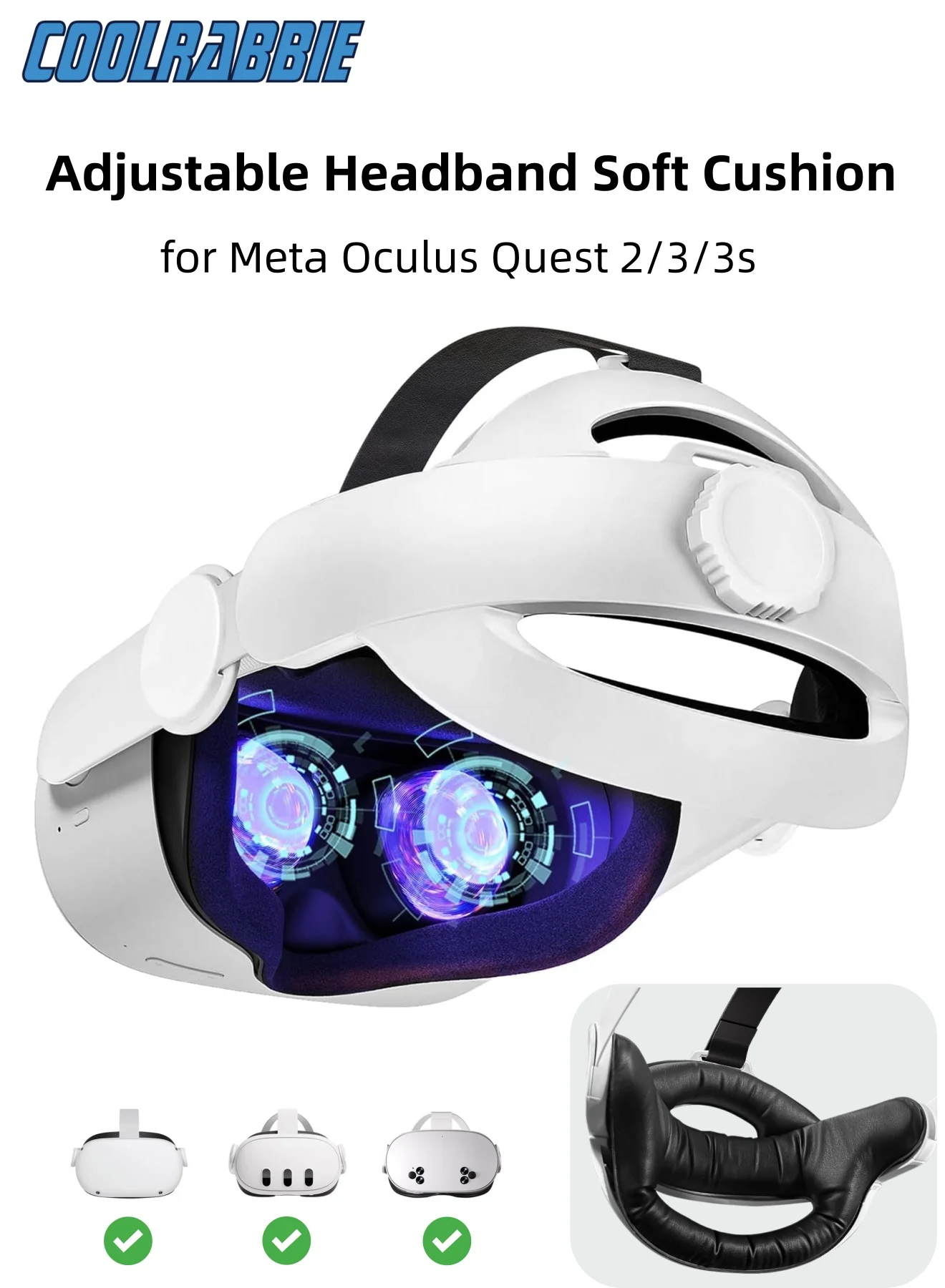 CoolRabbie Adjustable VR Head Strap Halo Headband for Enhanced Gaming Comfort (Universal Fit) cwees