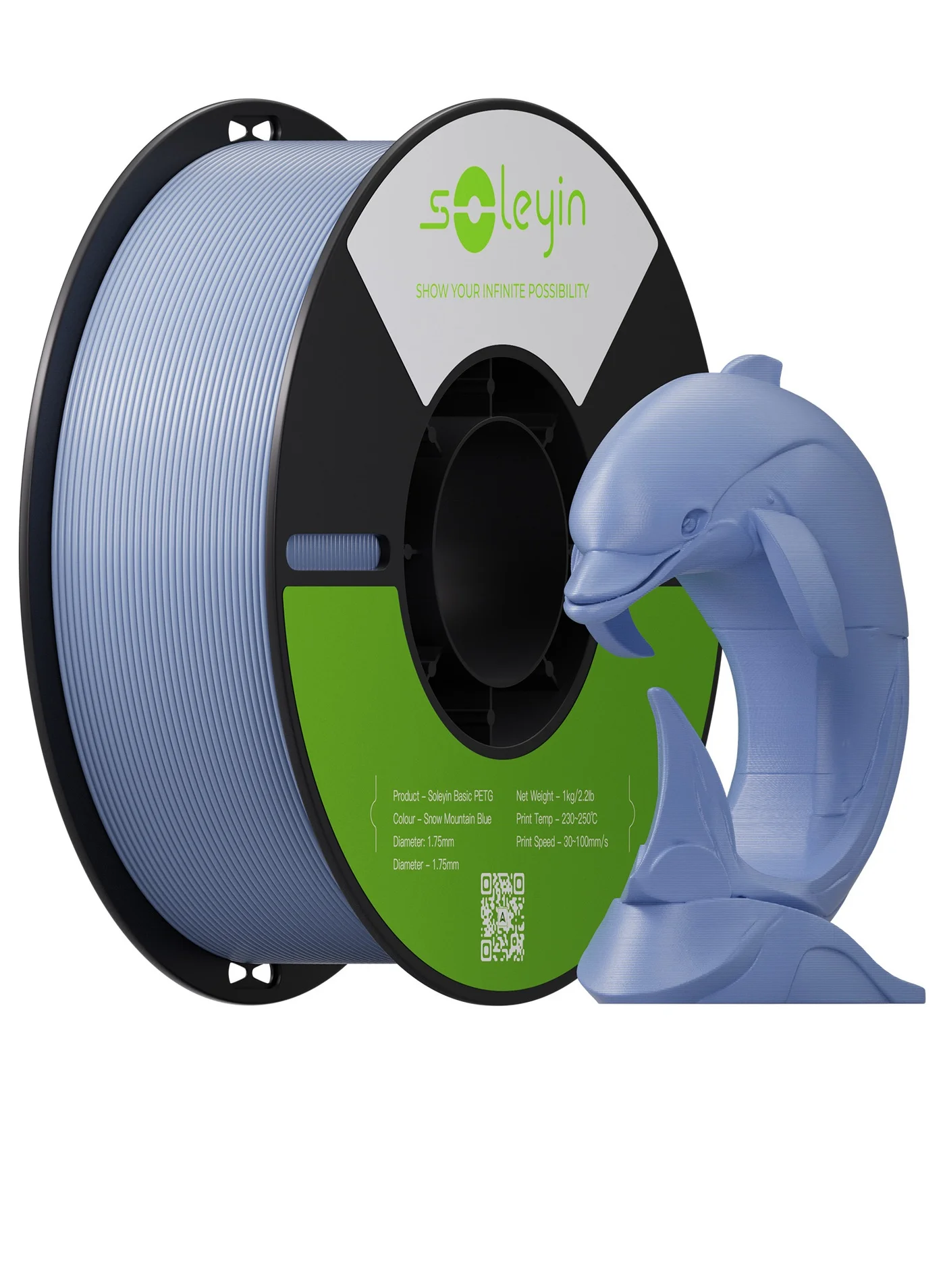 Soleyin PETG 3D Printer Filament 1.75mm High-Speed Professional Printing Material (Snow Mountain Blue, 1kg) 95jyo
