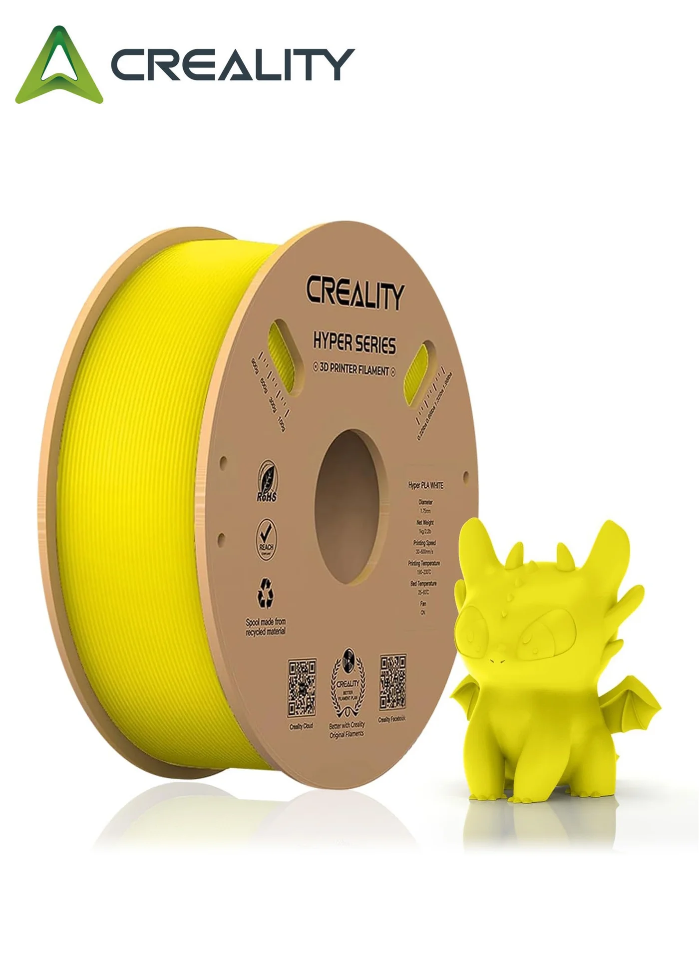 Creality Hyper PLA 3D Printer Filament 1.75mm High-Speed Professional Grade (Yellow, 1kg) 2bknn