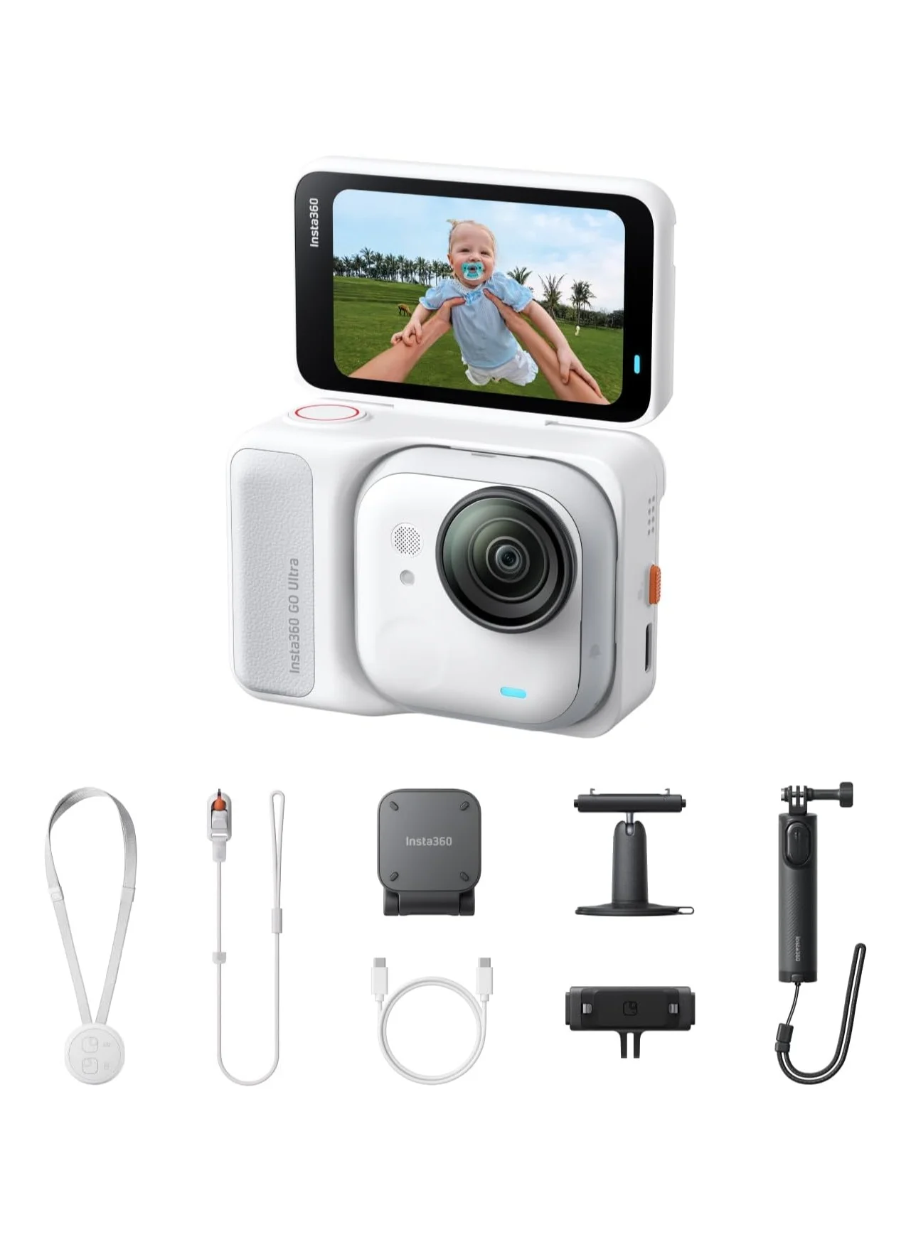 Premium Ultra Compact 4K Action Camera Creator Bundle with FlowState Stabilization and Portable Mount (Arctic White) 7h21f