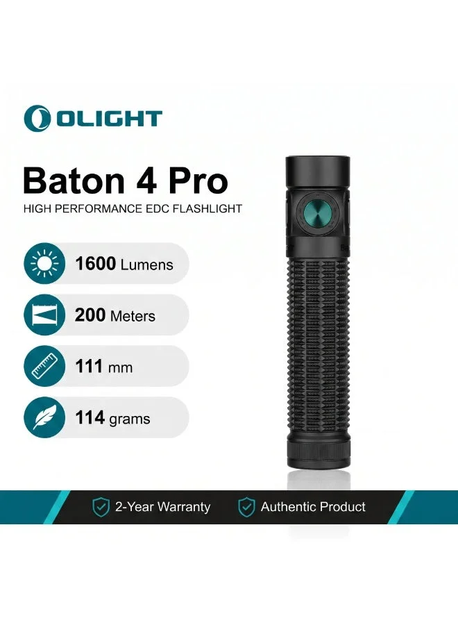 Premium High-Power LED Flashlight 1600 Lumens Compact EDC Rechargeable Light (Matte Black, 10 cm) rftbs