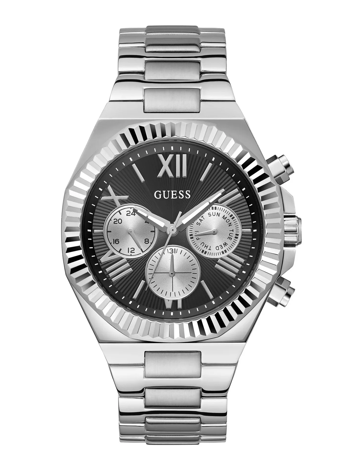Premium Men's Analog Quartz Watch with Black Dial and Silver Tone Stainless Steel Case (One Size) p59ph