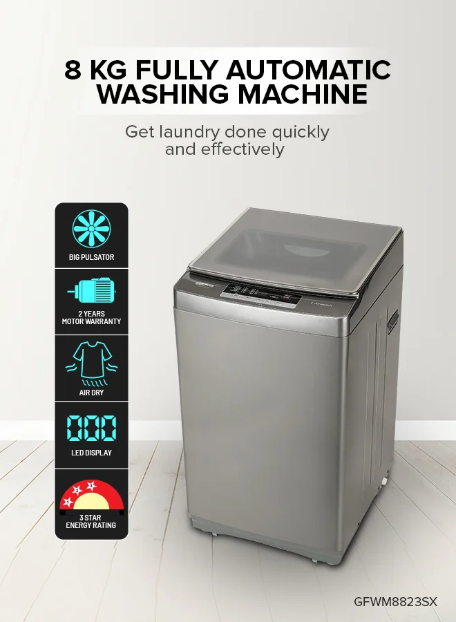 Geepas Fully Automatic Top Load Washing Machine (8 kg, Grey) - Premium 8 Wash Programs with Durable Metal Body ndoly