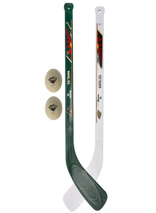 Franklin Sports NHL Minnesota Wild Mini Hockey Stick Set (2 Piece, Kids) 2vxi5