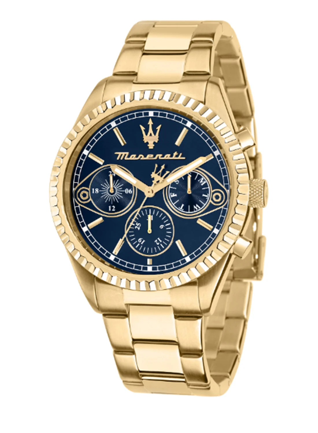 Premium Men's Gold Stainless Steel Watch with Blue Sunray Dial (43 mm) 1elqc
