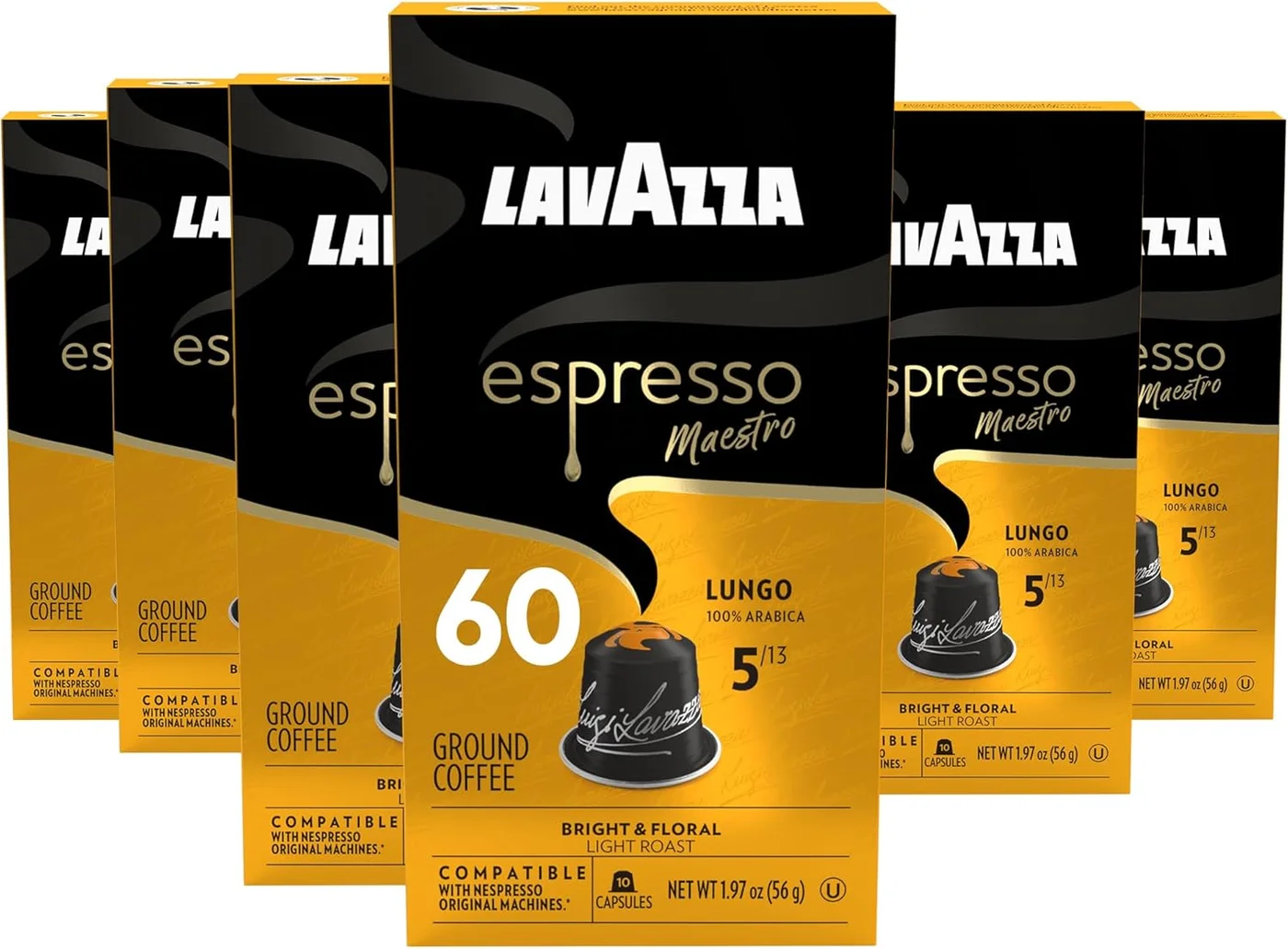 Premium Espresso Lungo Coffee Capsules (Light Roast, Arabica, 60 Count) for Home and Office Use px77s
