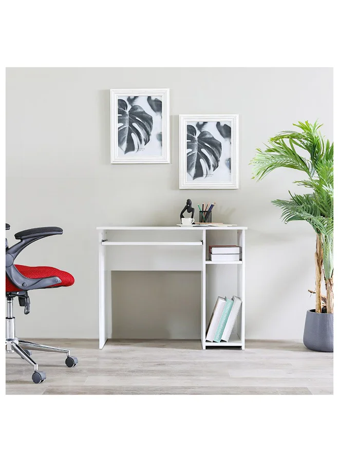 DANUBE HOME Amity Office Table, Minimalist Wooden Desk for Home and Workspace (White, 40x90x74.5cm) 1qyxd