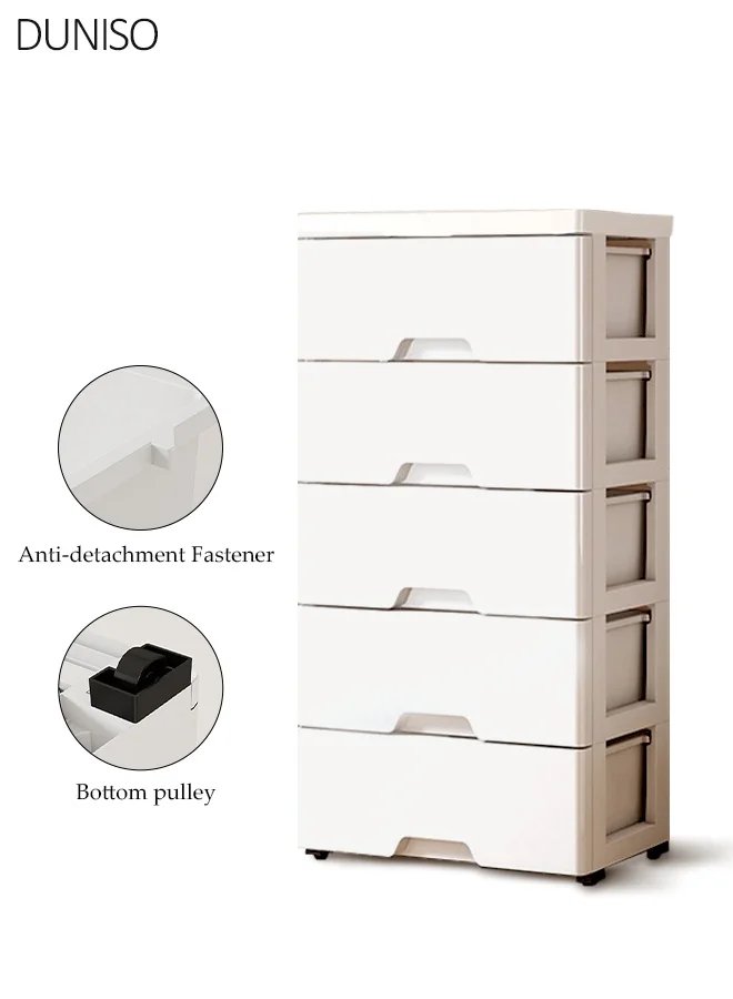 DUNISO 5-Layer Storage Cabinet with Wheels, Multifunctional Plastic Drawer Tower for Home and Office Organization (White, 5-Tier) bf21p