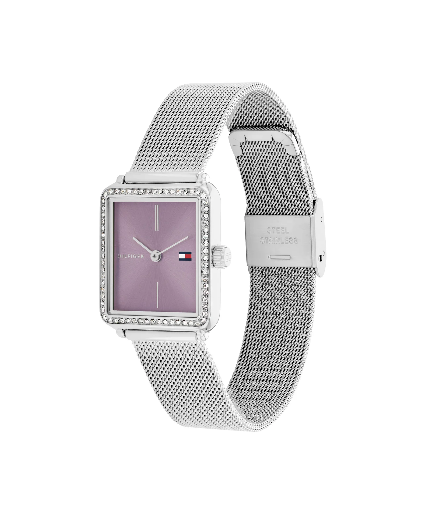 Premium Rectangle Analog Women's Stainless Steel Watch with Crystal Accents (Silver, One Size) 4w27m