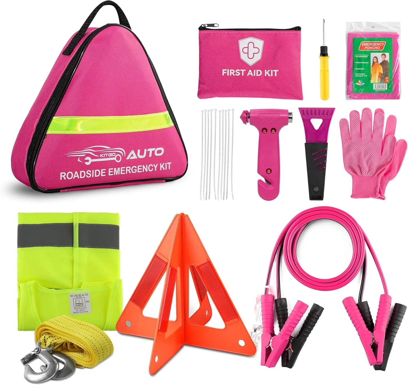 Premium Car Emergency Roadside Assistance Kit (Pink, 1 Set) - Comprehensive Safety Tool Set for Women and Girls zvgps