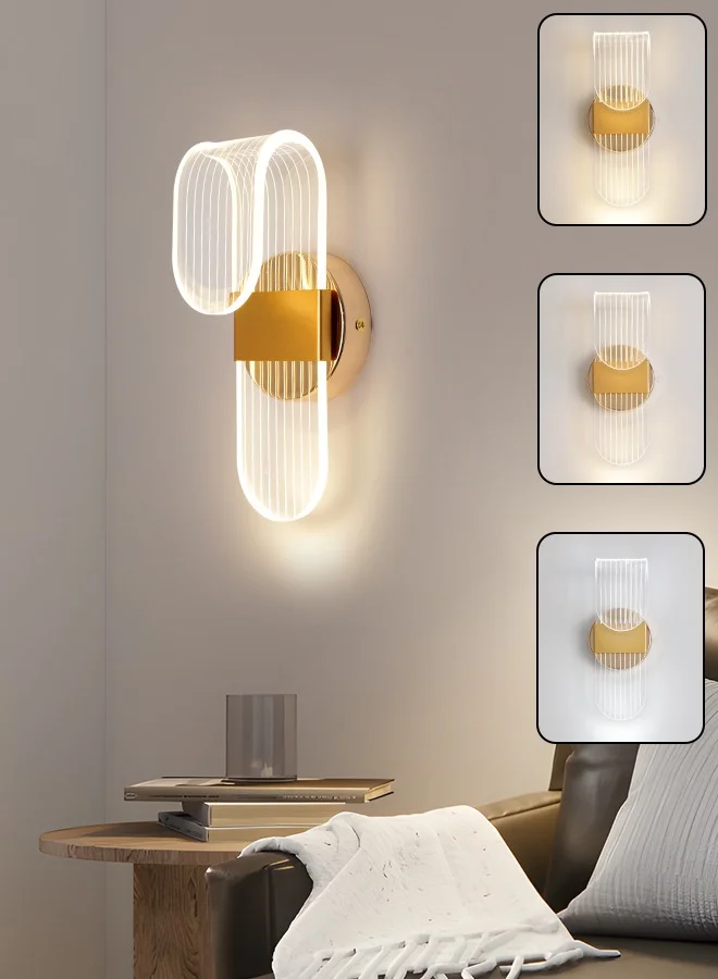 YATAI LIGHTING Modern Golden Wall Sconce, 3W Adjustable Flush Mount LED Light with Three-Color Dimming (Gold, 25 x 10 cm) cni87