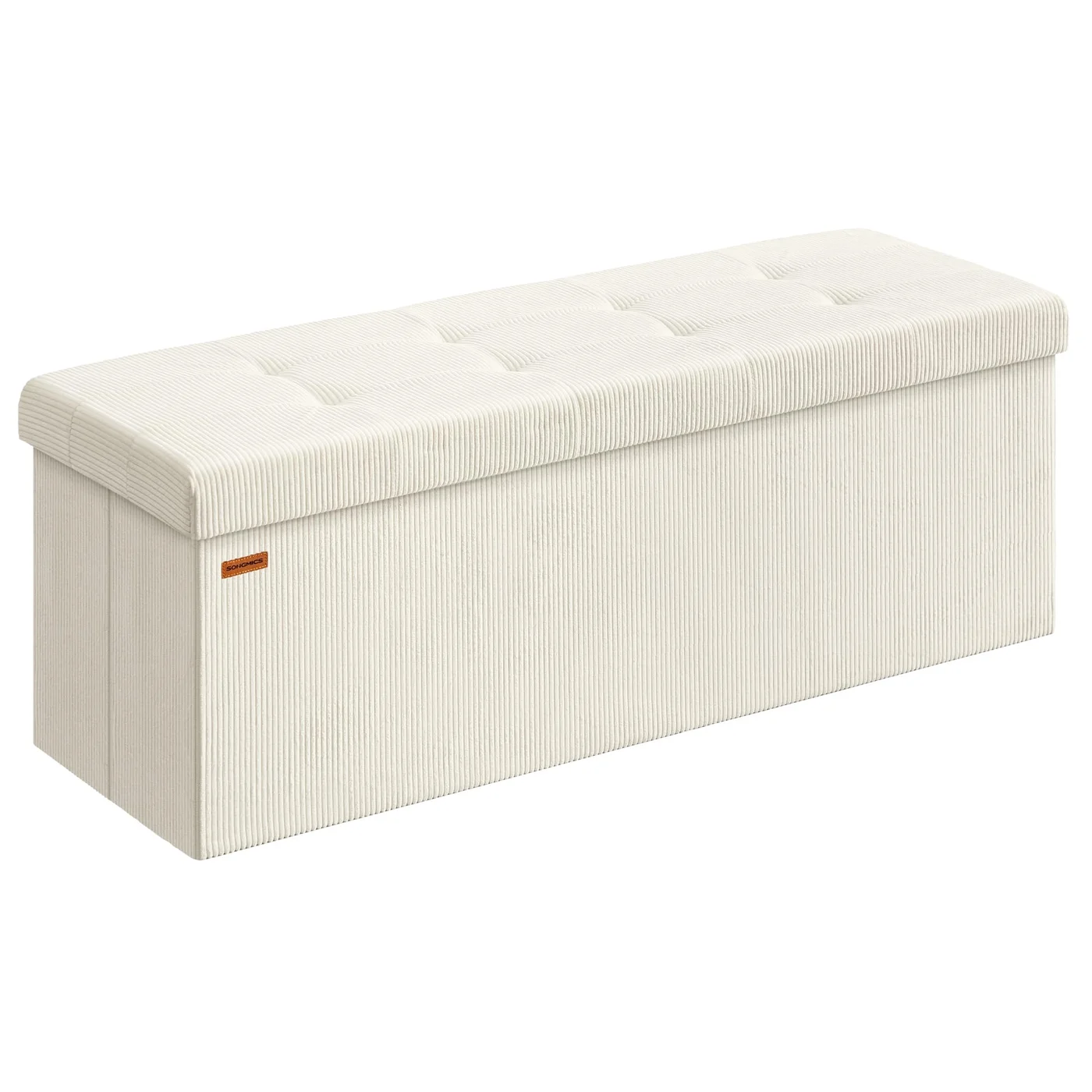 Premium Foldable Storage Ottoman Bench, End of Bed Foot Rest Chest, Sturdy Upholstered Seat for Living Room and Bedroom (Cream White, 110 x 38 x 38 cm) h3yx9