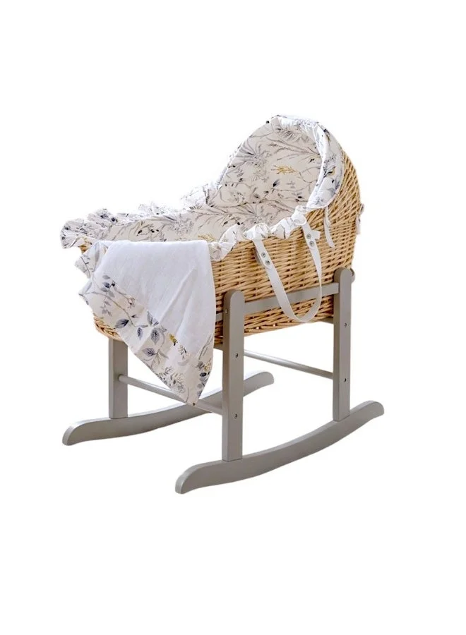 Kinder Valley Moses Basket with Muslin Blanket and Rocking Stand (Grey, 3-Piece Set) mrcog