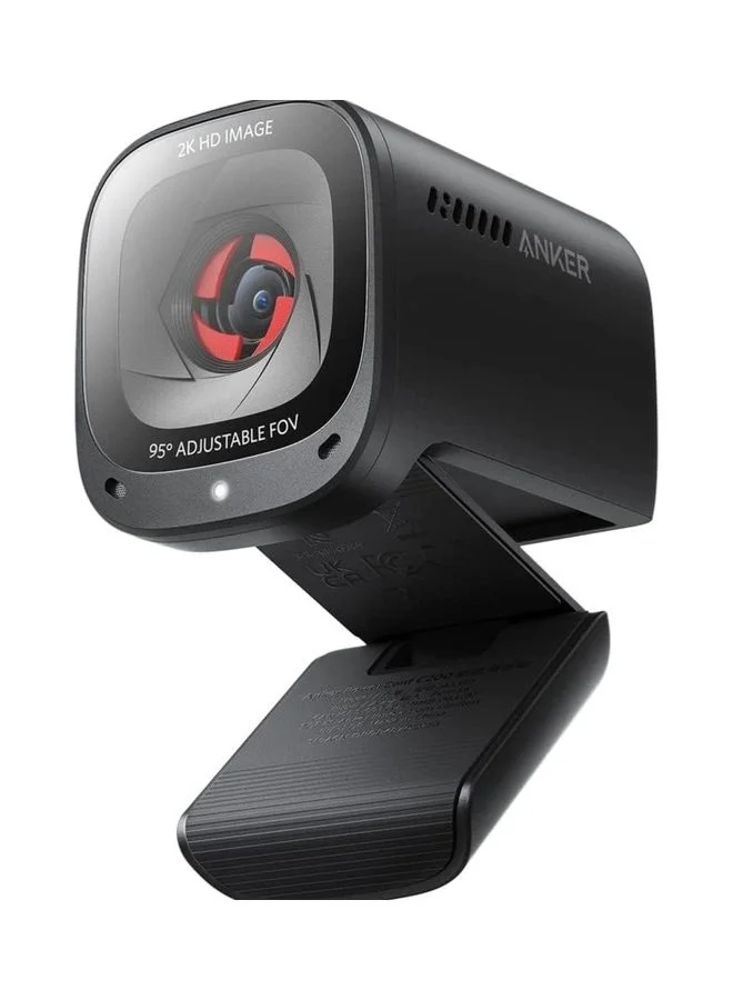 High-Speed 2K HD Computer Webcam with AI Noise-Canceling Microphones and Privacy Cover (Black) v6zfb