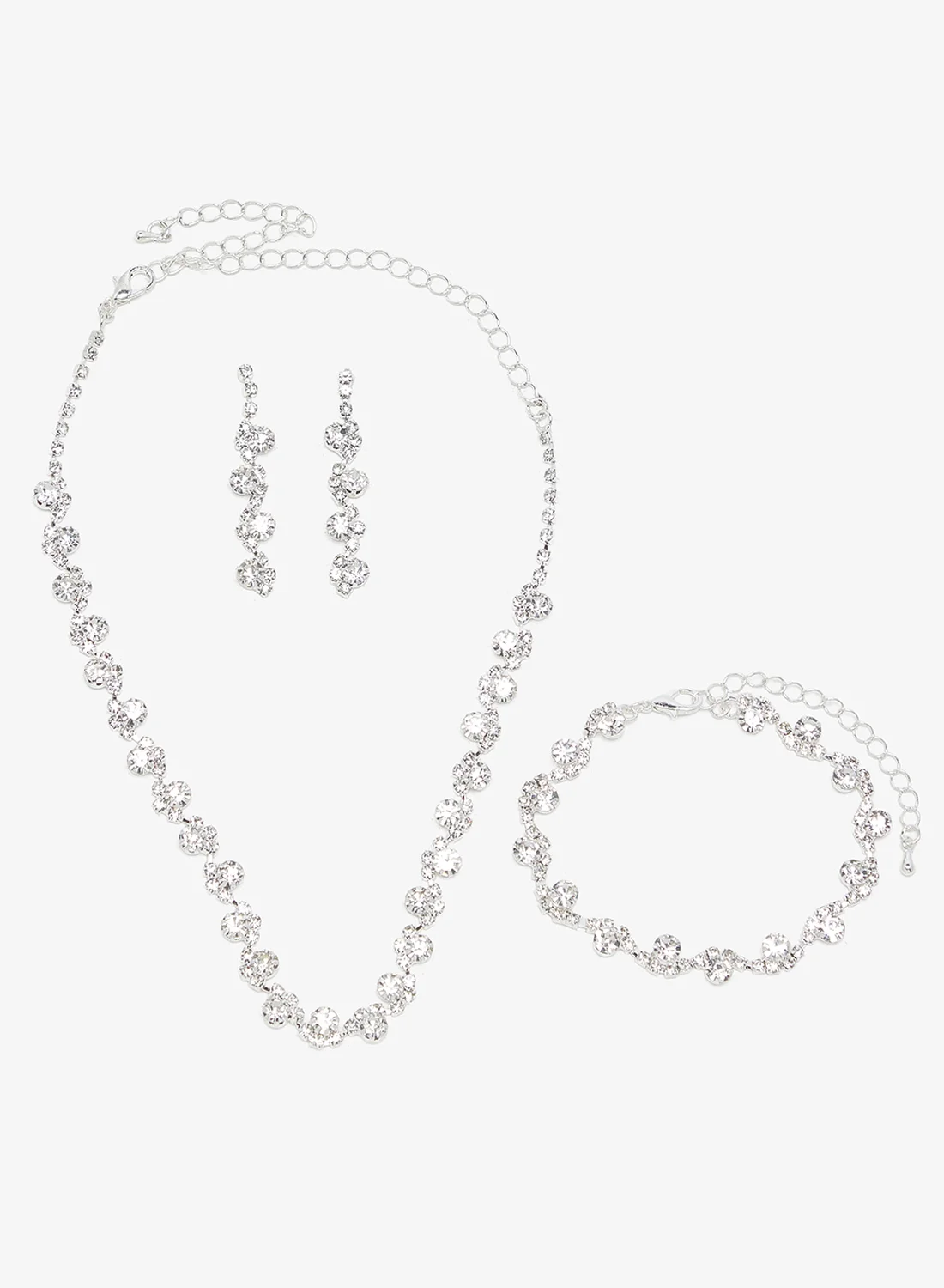 ELLA Silver Diamonte Rhinestone Jewelry Set Choker Necklace Bracelet and Earrings (3-Piece Set) js3ap