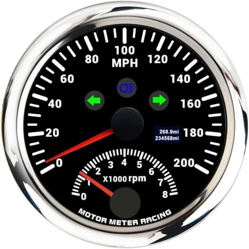 Motor Meter Racing 2-in-1 GPS Speedometer and Tachometer Gauge (85mm, White Dial, Red LED) for Car and Truck o9nlv
