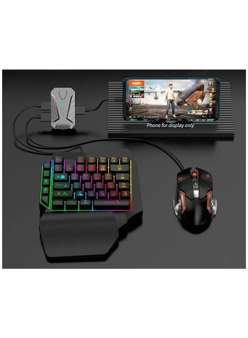 BUYCO 5-in-1 Mobile Gaming Keyboard and Mouse Combo with RGB One-Hand Keypad and Converter for Smartphone Gaming (Black) 5m2qh