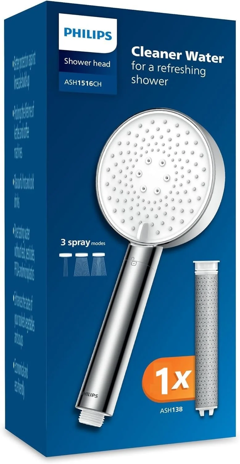 Premium Shower Head with Filtration System, High-Pressure Water Saving Design, 3 Spray Modes, Chrome Finish (1 Month Filter Capacity) gq0r8