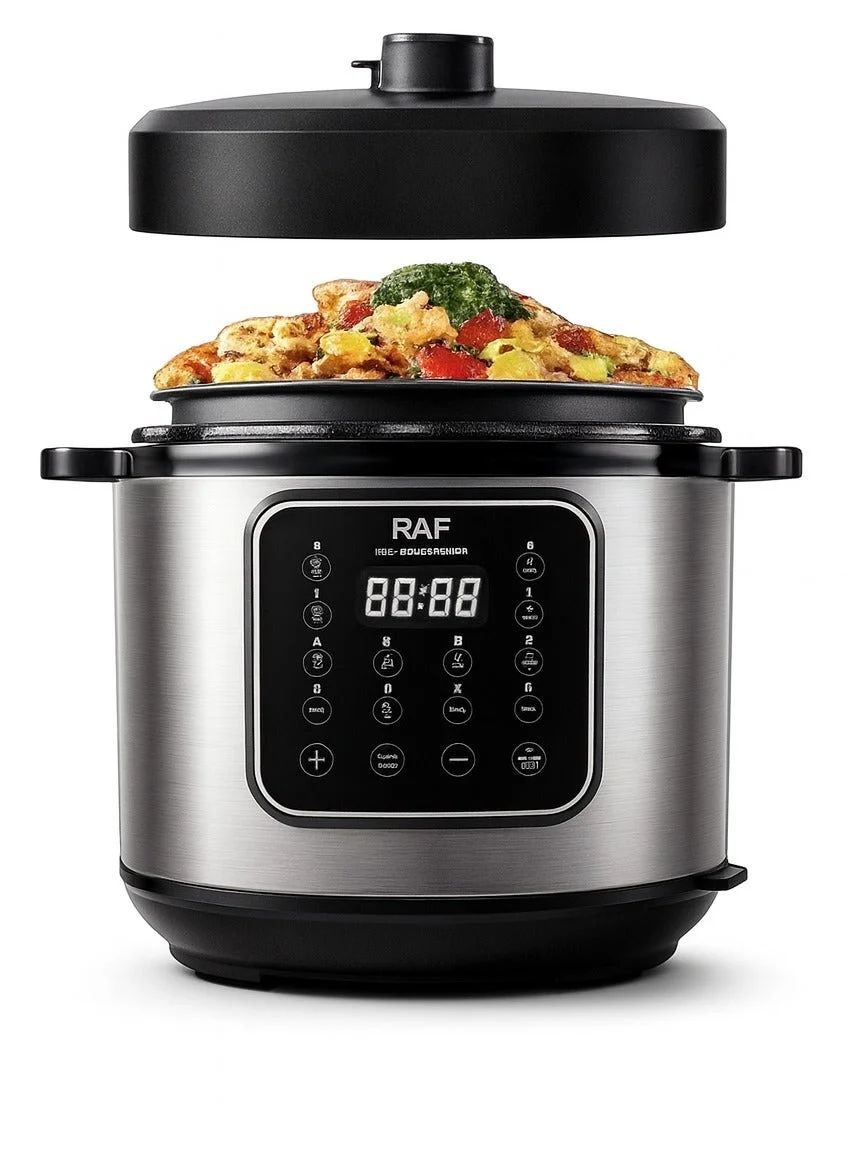 RAF Electric Pressure Cooker 1000W Smart Digital Multi-Cooker for Rice and Stews (Stainless Steel, 6L) dagtg