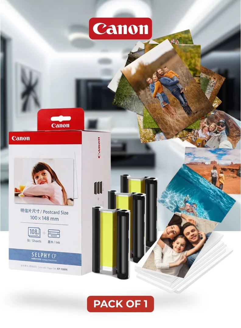 Premium Photo Paper and Ink Refill Set for Compact Photo Printers (108 Sheets, 10 x 15 cm) dfw88