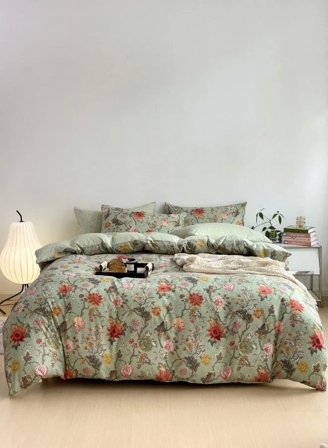 LUNA Home 6 Piece Floral Duvet Cover Set Premium Microfiber Bedding for Queen Size Bed (Red, Queen) 7q743