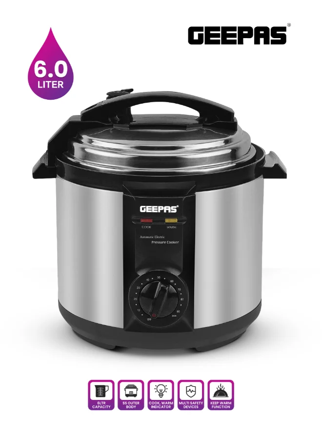 Geepas Electric Pressure Cooker with Non-Stick Inner Pot and Timer Function (Silver, 6 L) 0t0ua