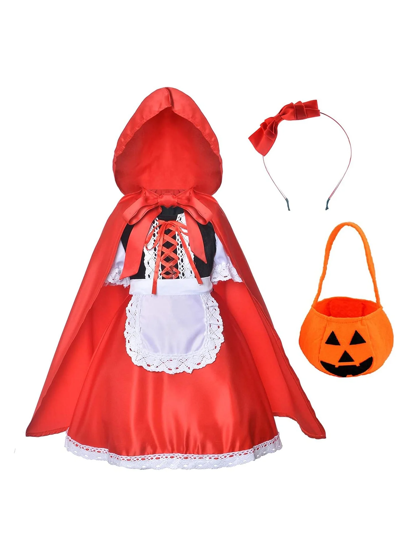 Highland Little Red Riding Hood Costume for Girls Premium Roleplay Outfit (Red, Kids) 6ovm5