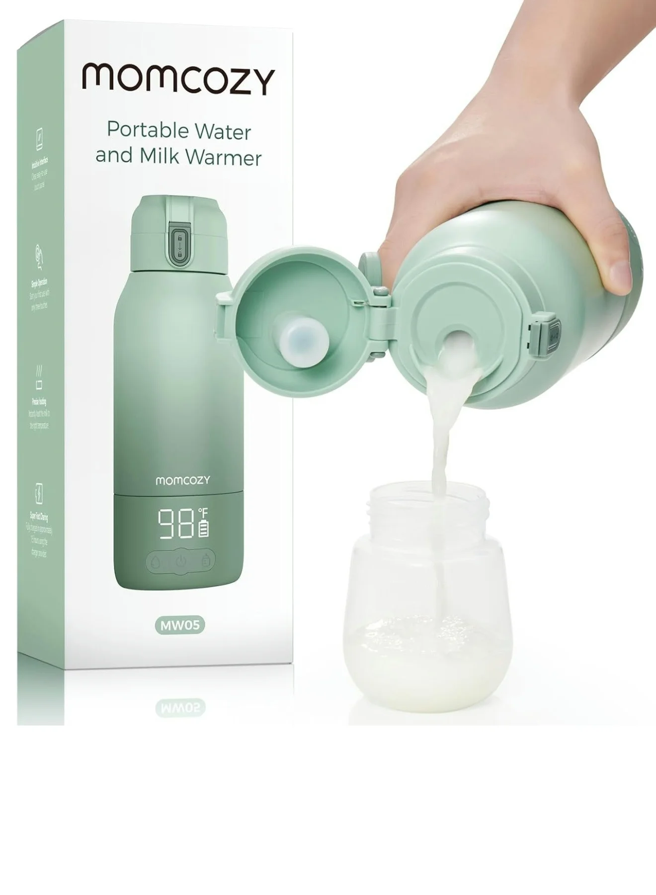 Portable Milk Warmer for Travel - Dual Heating Modes for Breast Milk and Water (500 mL) 8wjmm