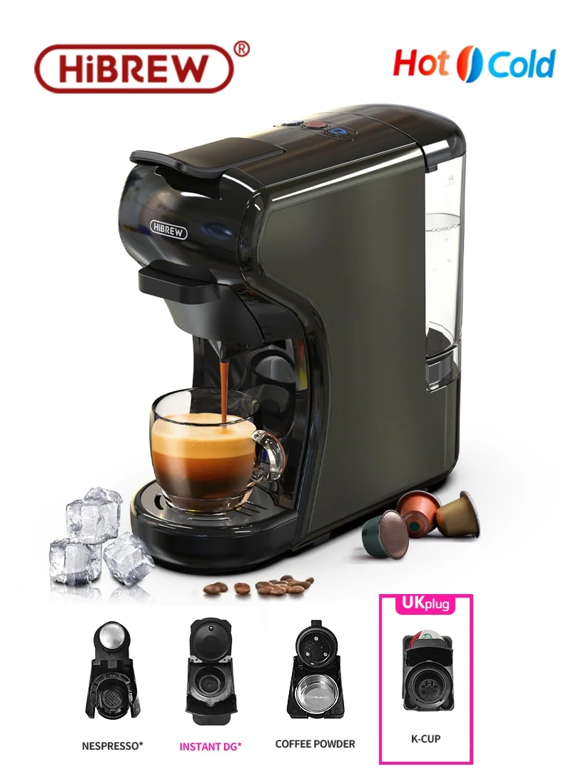 HiBREW 4-in-1 Multifunction Espresso Coffee Machine Premium Hot and Cold Brew Maker with 4 Adapters (Black) qe4ff