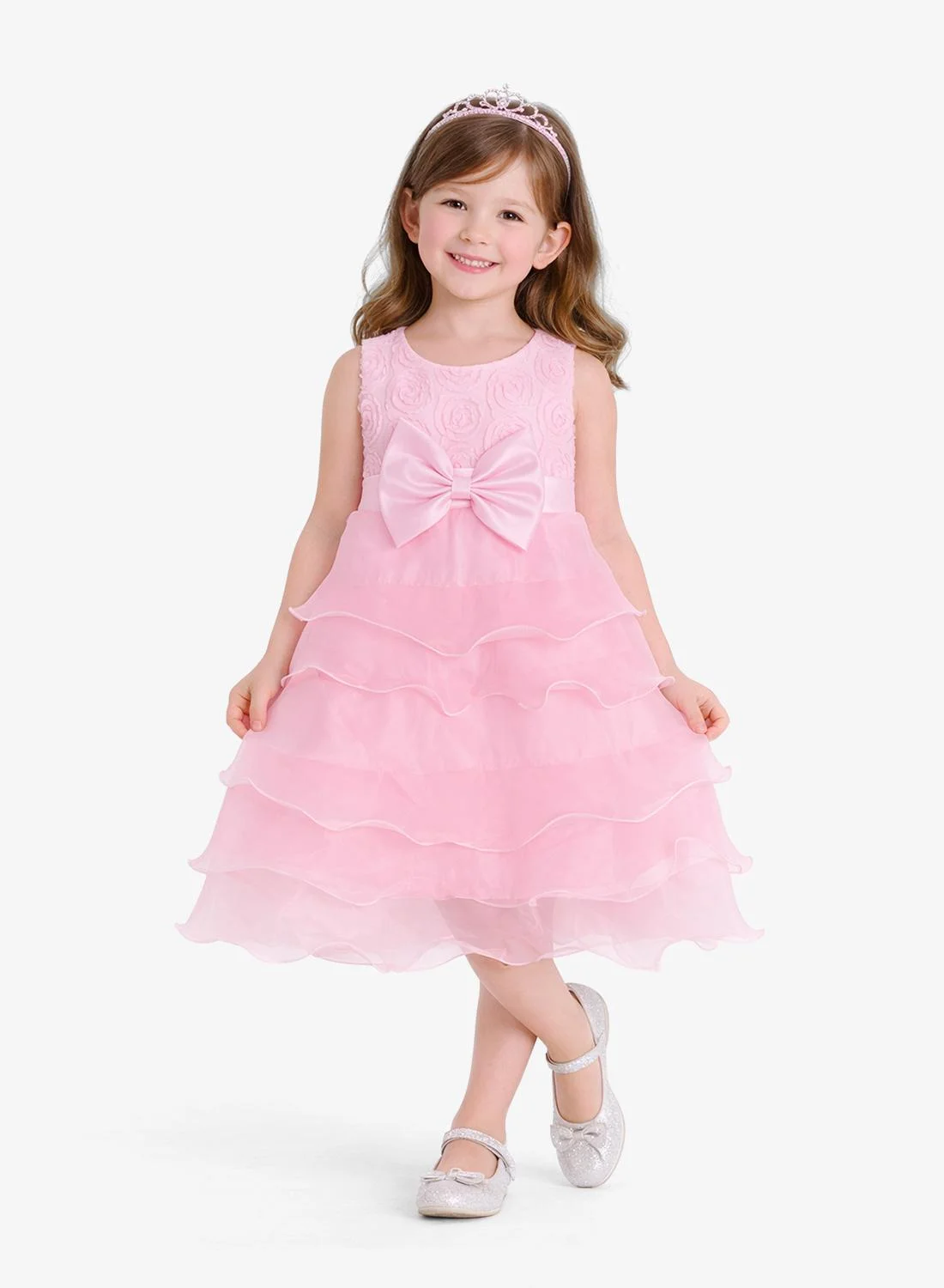 Pinata Pink Tiered Bow Occasion Dress Premium Elegant Party Wear for Kids rl0p7