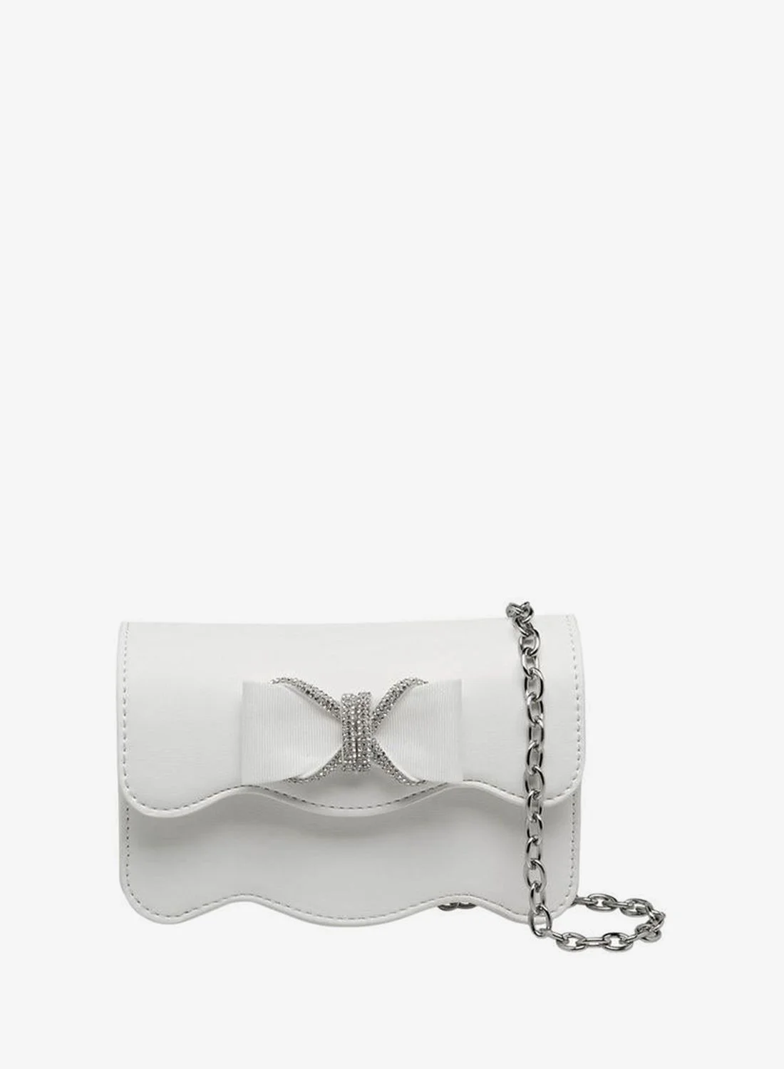 Celeste Scalloped Bow Embellished Crossbody Bag with Chain Strap (Elegant Evening Shoulder Purse, 20cm x 15cm x 6cm) 4d54m