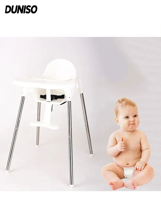 DUNISO Portable Baby High Chair with Removable Footrest, Lightweight Non-slip Dining Seat for Infants and Toddlers (White) rhhva