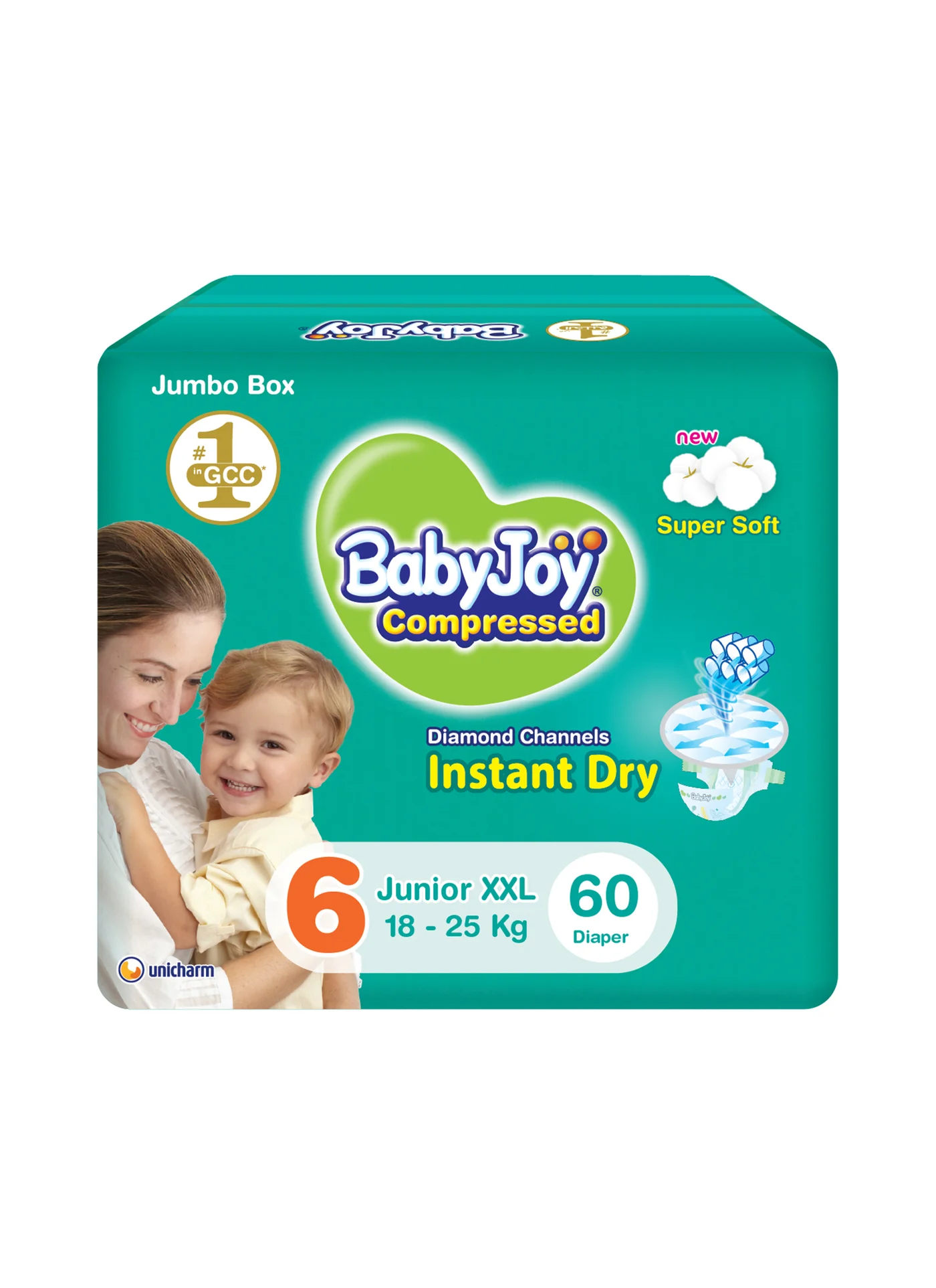 BabyJoy Compressed Diamond Pad Diapers Size 6 Junior XXL (16-25 Kg, 60 Count) n46lm