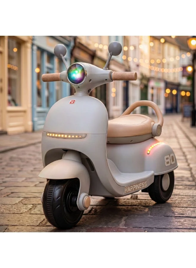BAYBEE Electric Ride-On Motorcycle for Kids with LED Lights and Music (Beige, 1 Piece) tv8wq