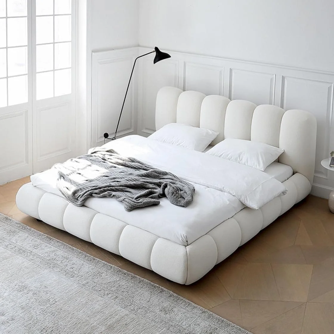 Al Zakharef Furniture Velvet Bed Frame with Padded Headboard and Wooden Platform (Super King, 200x200 cm) g4nmp