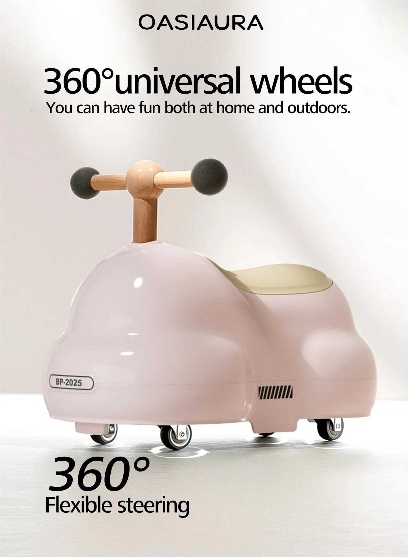 OASIAURA Baby Balance Bike 4-Wheel Ride-On Toy with Storage for Toddlers (Light Pink, 12-24 Months) wmkgq