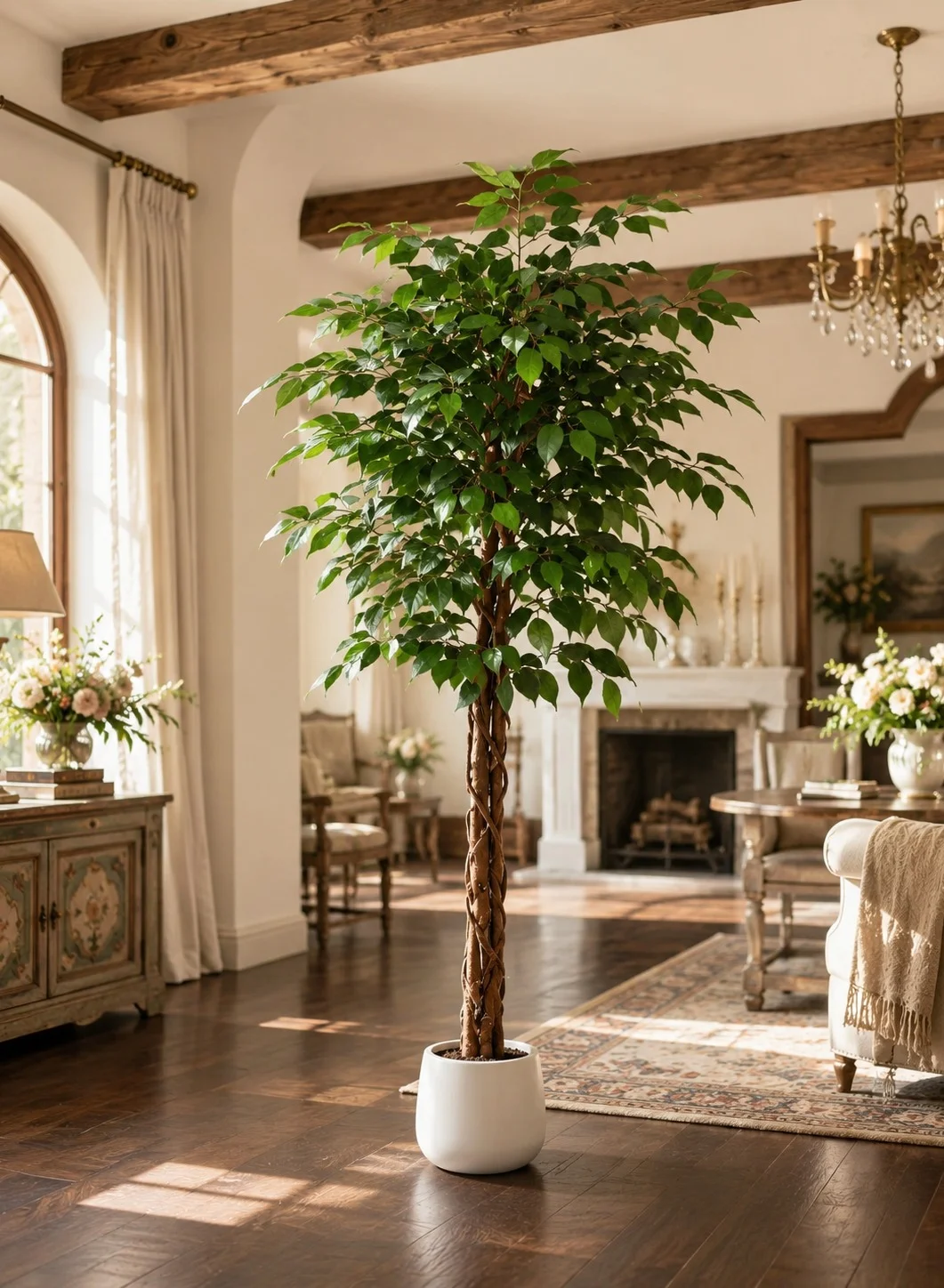 Zvezvia Artificial Ficus Tree Large Floor Potted Plant with Silk Leaves and Sturdy Nursery Pot (Green, 120 cm) 7b2sn