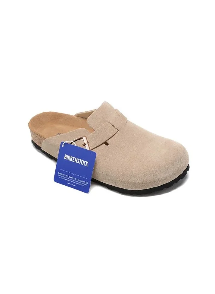 Premium Suede Leather Clogs Soft Footbed Wide Fit Unisex Comfortable Slip-On Shoes (Brown, 40 EU) oplhc