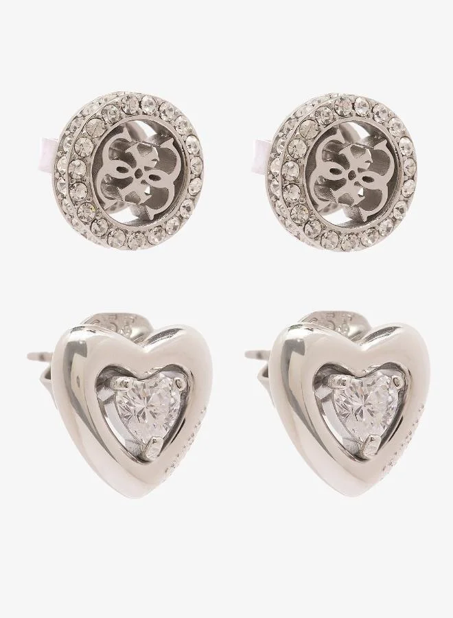 Premium Pave Heart and 4G Logo Stud Earring Set (Gold-Tone, 2 Pairs) ylhw0